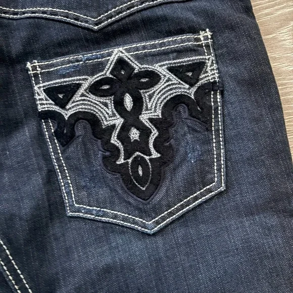 Antik Denim Womens Dark Blue Stretch Embellished Western Bootcut Jeans Size 31 - Picture 9 of 16